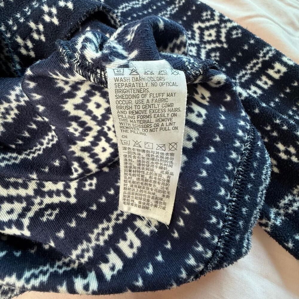 Vintage Y2K Snowflake Pattern Blue White Fleece Mock Neck Sweater Winter Holiday - Picture 2 of 2